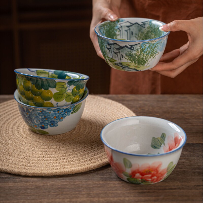 Jingdezhen Ceramics 5inch Pig Nose Bowl Hand-Painted Old Ceramic Clay Antique-Style Creative Rice Bowl Salad Bowl Underglaze Color Chinese Style Jingdezhen Ceramics 5inch Pig Nose Bowl Hand-Painted Old Ceramic Clay Antique-Style Creative Rice Bowl Salad Bowl Underglaze Color Chinese Style
