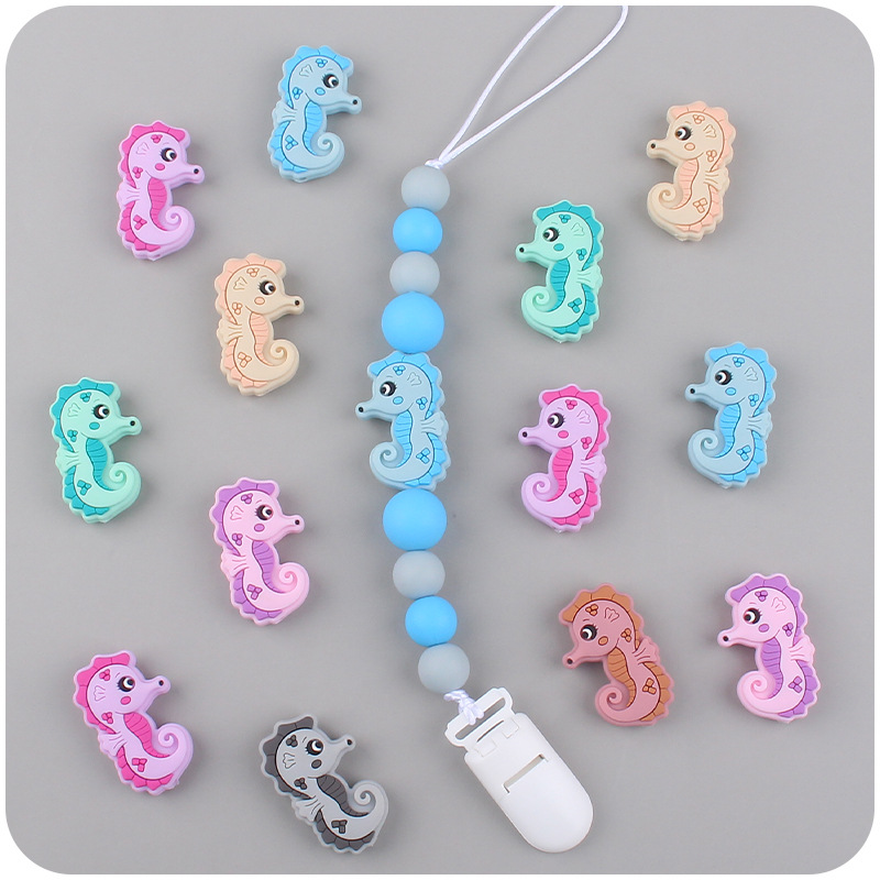 Bebé suministros de dibujos animados animal de silicona caballito de mar mordedor creativo DIY bebé molar pezón anti-gota accesorios de la cadena