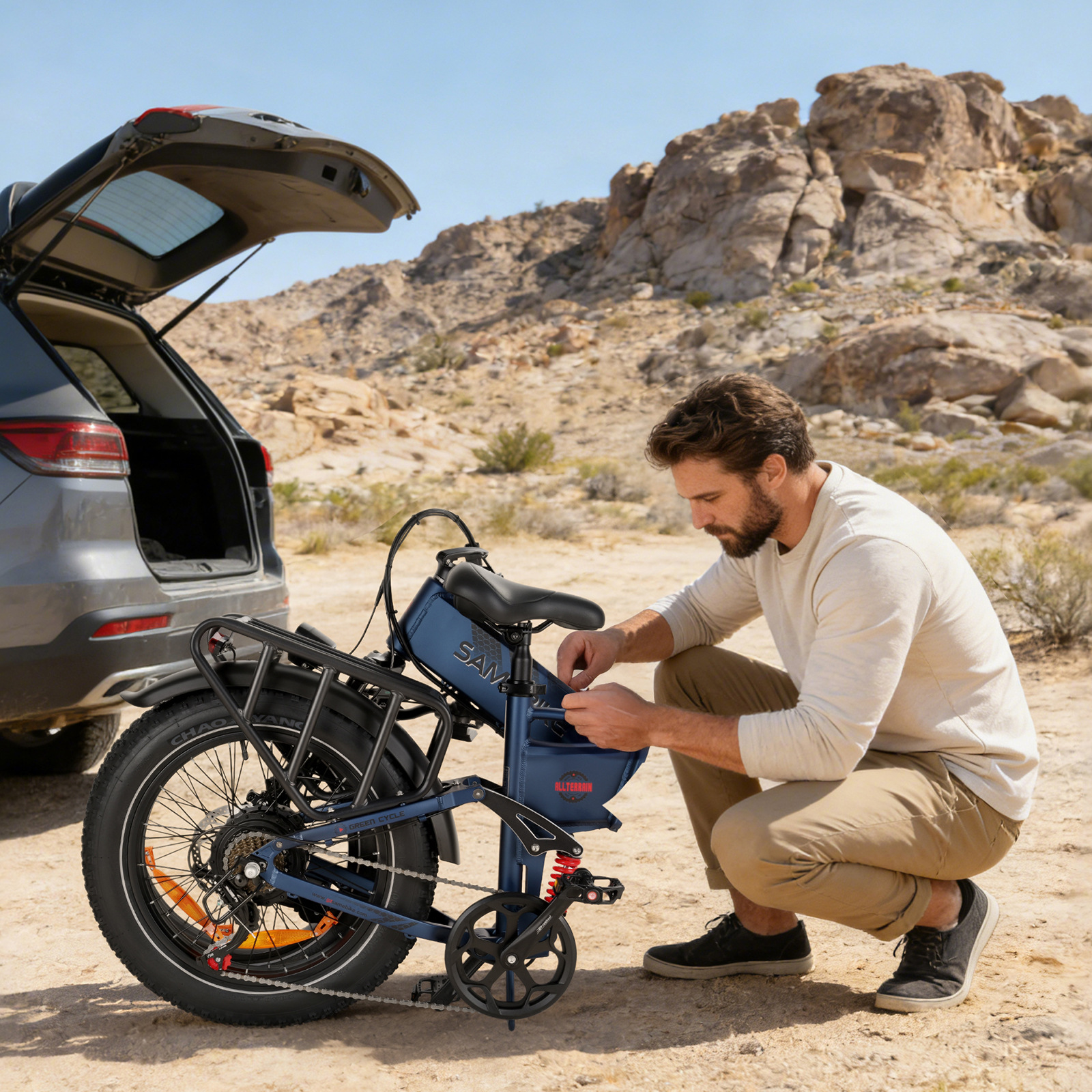 20-inch folding electric bicycle with 20×4.0 fat tires, in stock at overseas warehouse, available for one-piece drop shipping and cross-border supply