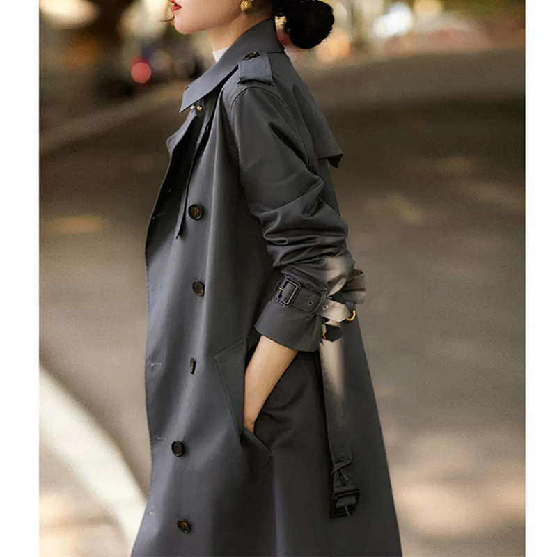 Spot manufacturers wholesale new cotton j classic Hepburn wind long windbreaker coat women's spring and autumn