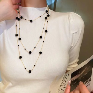 Light Luxury High-End Crystal Necklace for Women, Versatile Multi-Layered Long Sweater Chain, Fashionable Elegant Clothing Accessories, Pendant Waist Chain