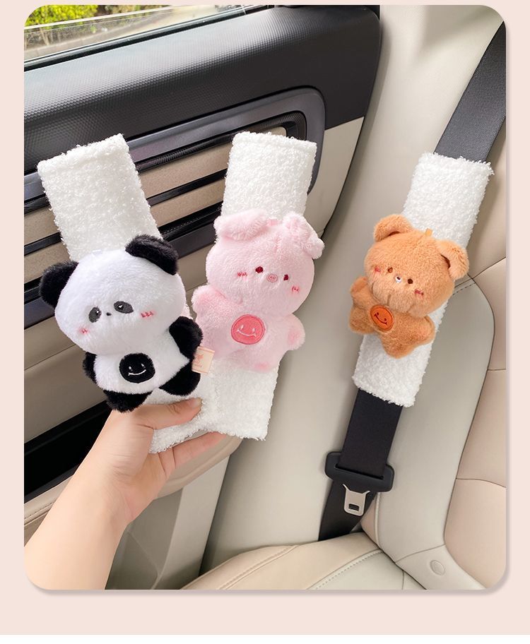 Car Seat Belt Shoulder Cover Women's Cute Doll Rabbit Bear Safety Belt Couple's Car Interior Decoration Protective Cover