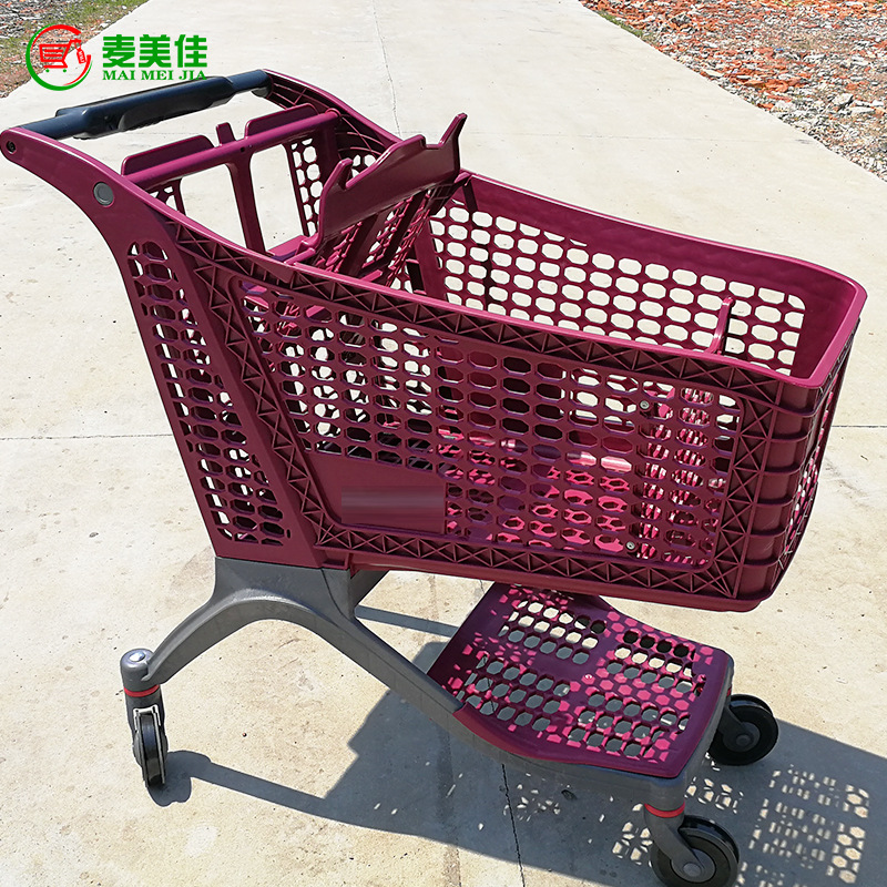 供应220L全塑料手推车 大容量塑料购物车 超市大尺寸塑料手推车