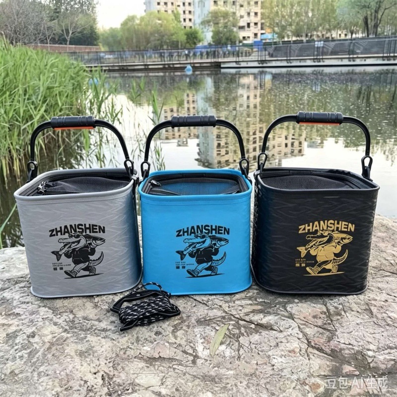 Car fishing bucket foldable portable bucket EVA live fish bucket with rope thick bottom portable fish protection bucket wholesale