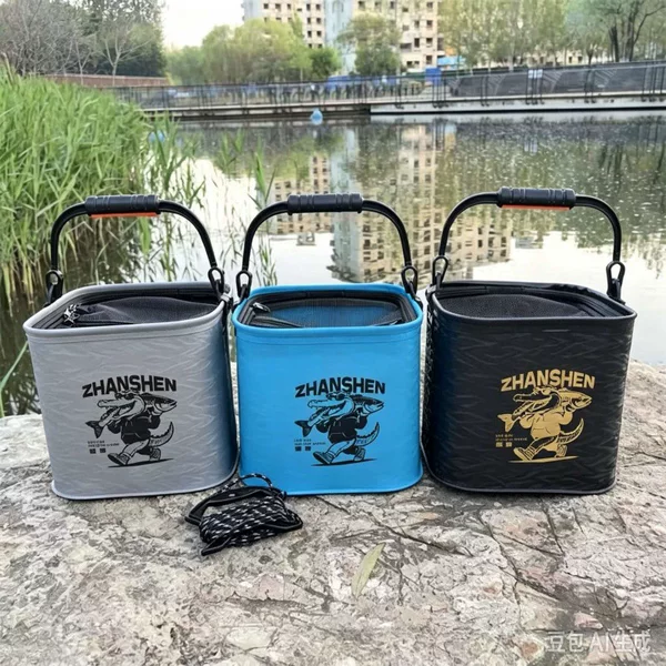 Car fishing bucket foldable portable bucket EVA live fish bucket with rope thick bottom portable fish protection bucket wholesale
