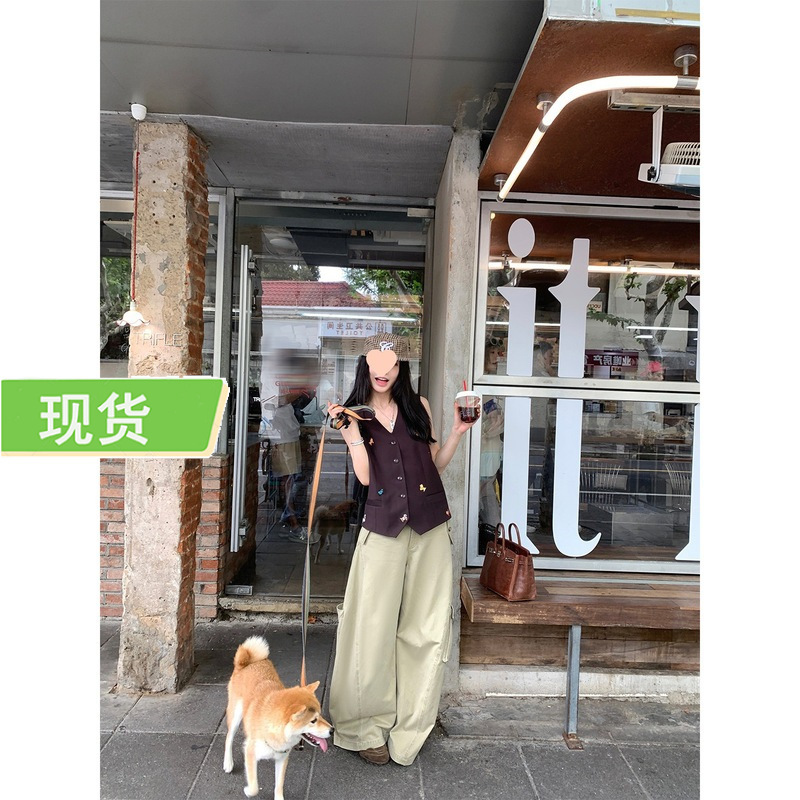 欧阳美式复古工装裤女秋季休闲裤直筒阔腿裤拖地长裤宽松裤子|undefined