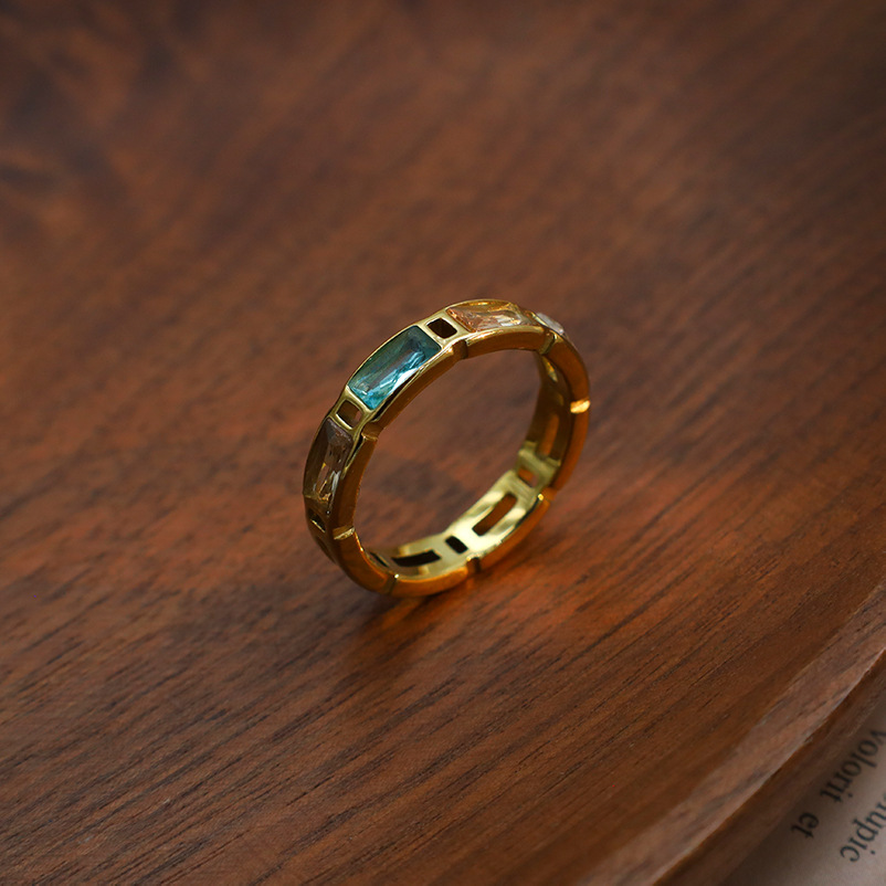 Inlaid Sparkle Zircon Stainless Steel Ring