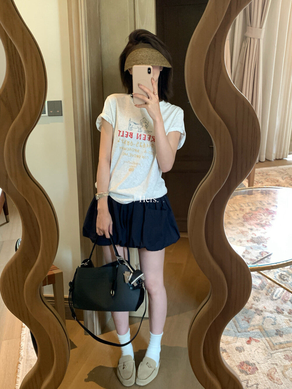 Quần short nữ cạp cao dáng nụ hoa thiết kế rút dây ống rộng thoải mái — Xanh da trờicolor, màu mơ, màu kaki chi tiết 16