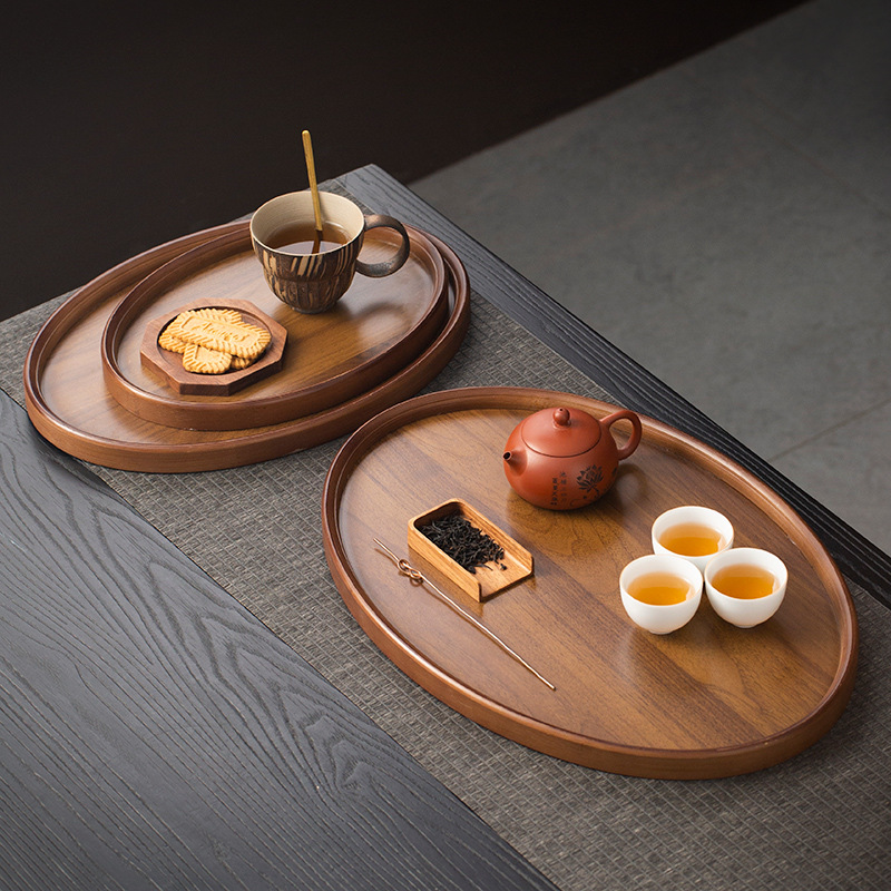 Household Walnut Color Retro Wind Snack Refreshment Tray Restaurant Coffee Tea Cup Storage Tray Bamboo Wood Dry Bubble Tray