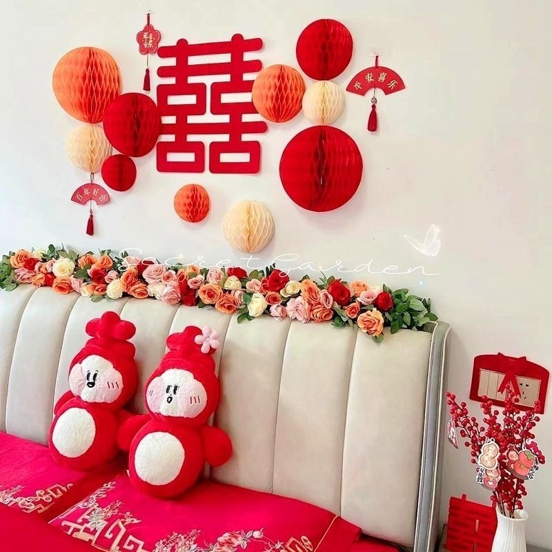 床头仿真花藤条结婚花高档玫瑰花吊顶空调管道花藤条遮挡婚房装饰|undefined