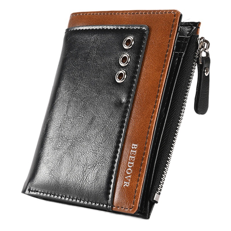 Cartera de hombre RFID antirrobo cepillo billetera corta dos veces posición de tarjeta múltiple cera de aceite bolso de la moneda de cuero bolso de los hombres billetera de comercio exterior