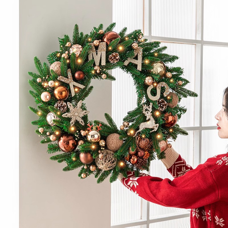 Colgador de puerta de corona de Navidad transfronterizo 50/60CM Adornos de Navidad Árbol de Navidad Adornos de ratán Decoración de escena Adornos de puerta
