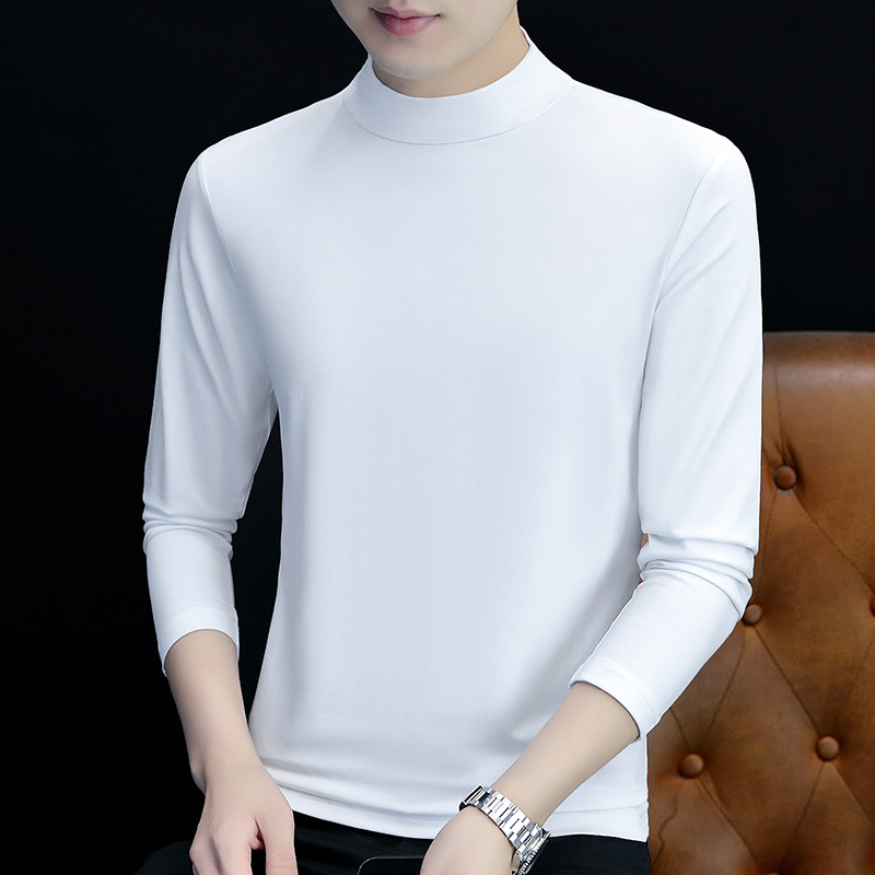 Autumn and winter 95 cotton solid color long sleeved T-shirt men's base shirt mid neck warm clothing_voghion.com