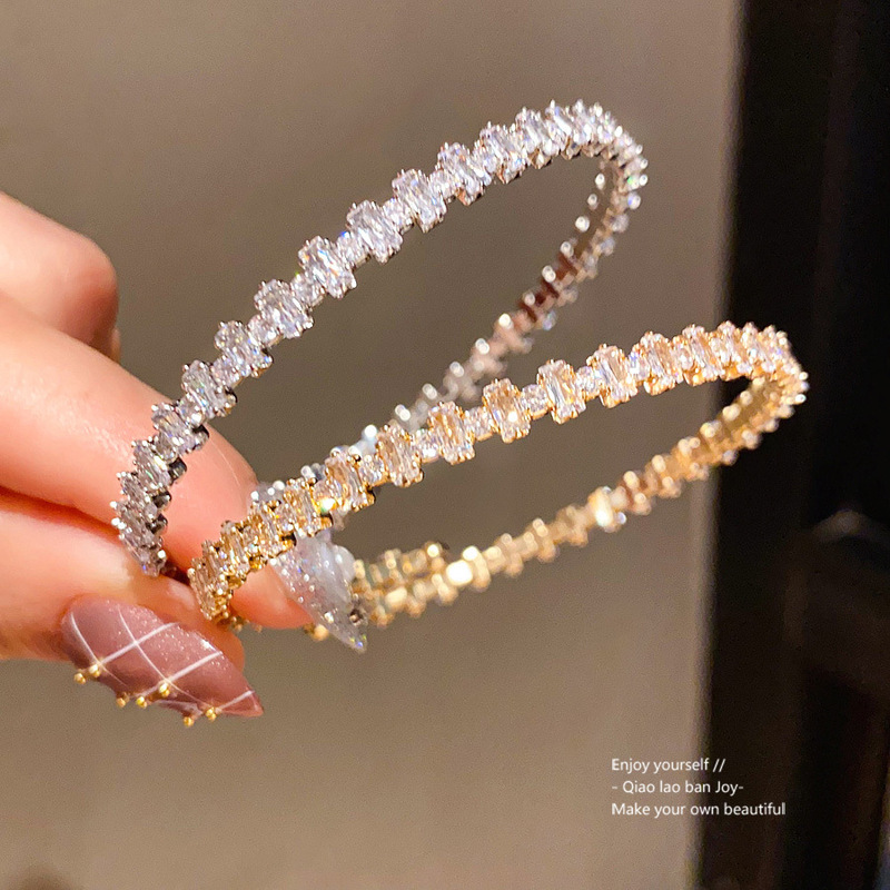 Zircon Square Simple Fashion Open Bracelet European and American Cross-Border Brooch Versatile Bracelet Light Luxury High-End Jewelry for Women