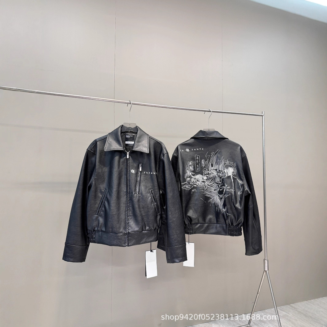 2025秋冬新款E@RD忧郁的富二代抽大烟刺绣小羊皮夹克外套 一件批