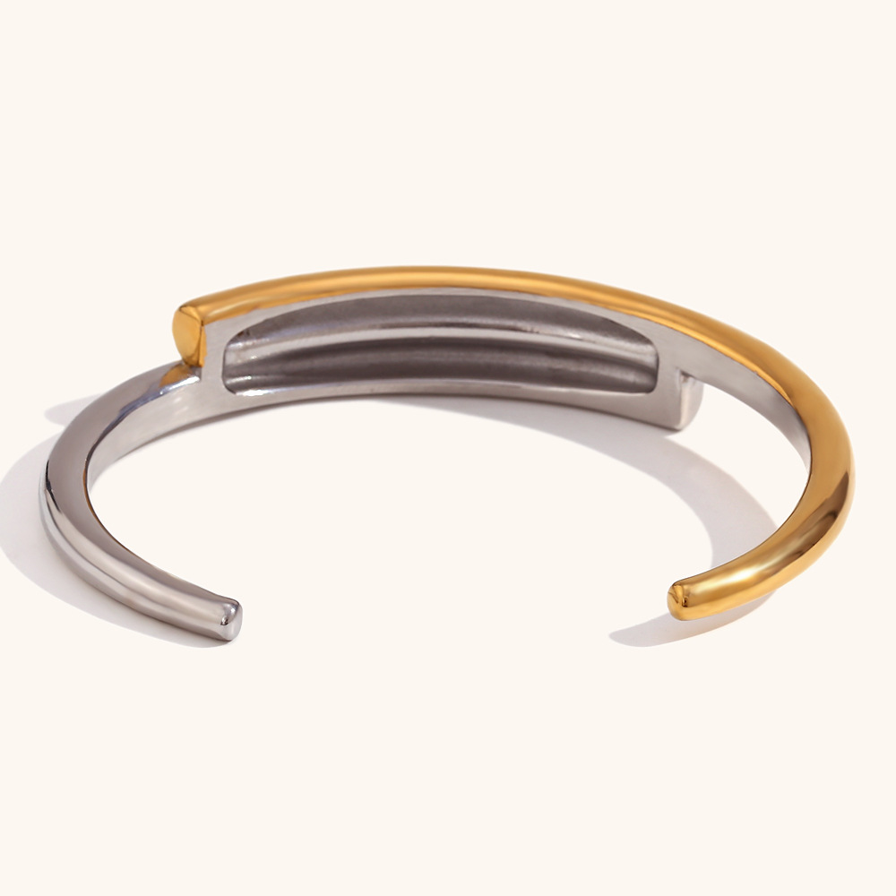 Women's Gender PVD Coated Real Gold Plated 18K Gold Color Block Stainless Steel Simple Style Waterproof Non Tarnish Rings Bracelets