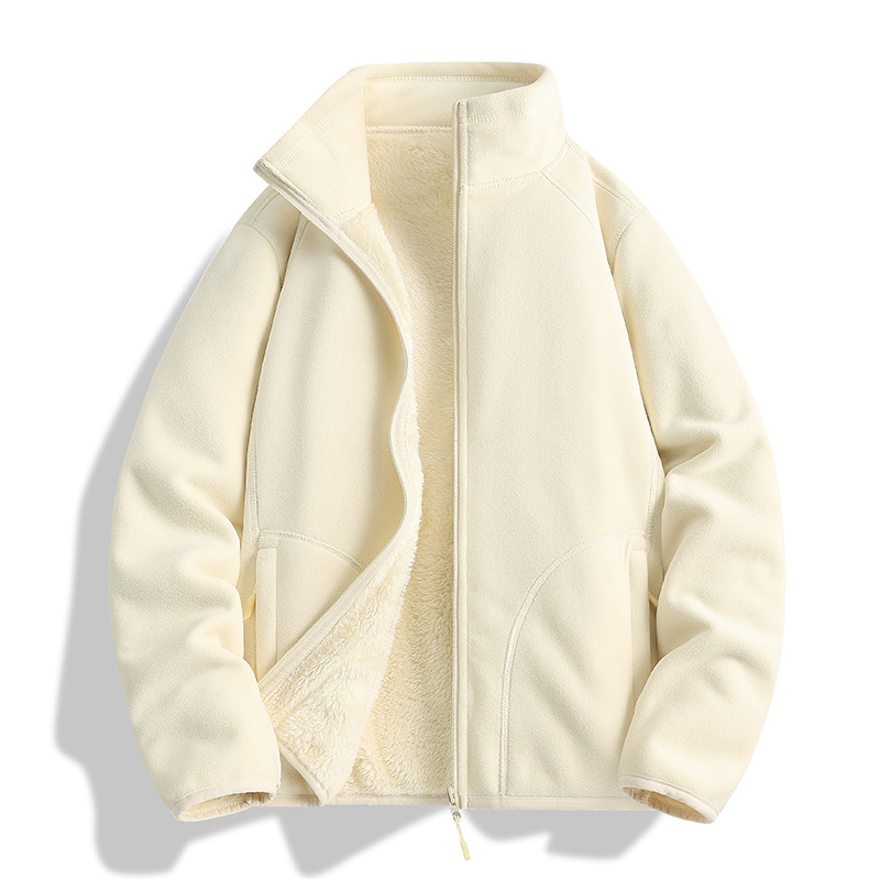 Composite Fleece Cardigan for Men and Women, Stand Collar, Fleece-Lined, Autumn and Winter Casual Jacket, Windproof, Warm Fleece Clothing, Trendy