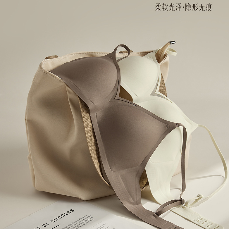 French Seamless Satin Deep V Intimates for Women with Small Breasts, Push-Up Support to Prevent Sagging, Thin Cup Comfortable Bra