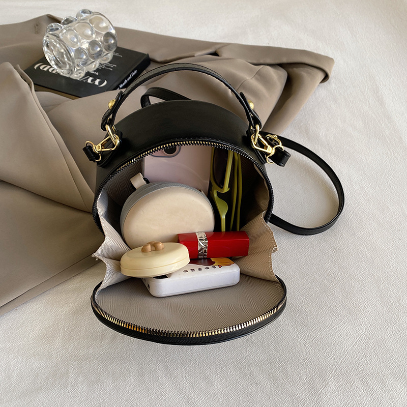 Women's 2024 popular niche fashion plaid crossbody texture handheld small round bag_voghion.com