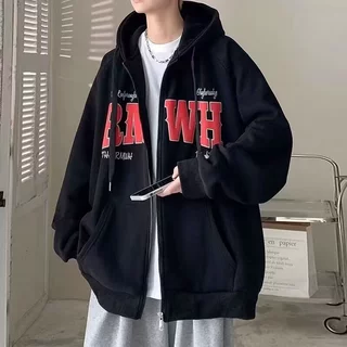 美式加绒开衫连帽卫衣女秋冬新款宽松慵懒风休闲百搭上衣服外套男