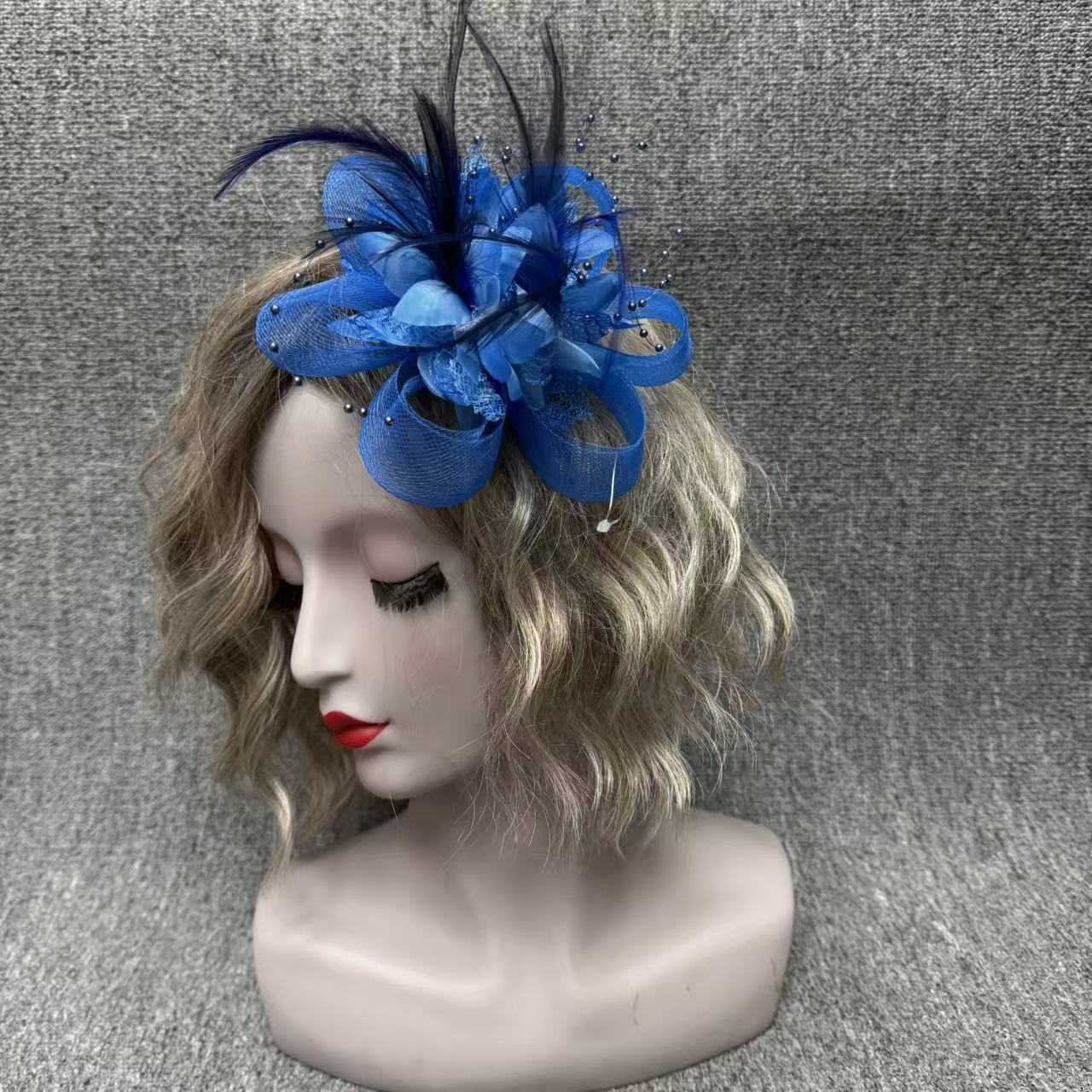 European and American Retro Veil Jewelry Simple Bow Wedding Headdress Mesh Head Flower Feather Hair Hoop Hairpin Dual-Purpose Head