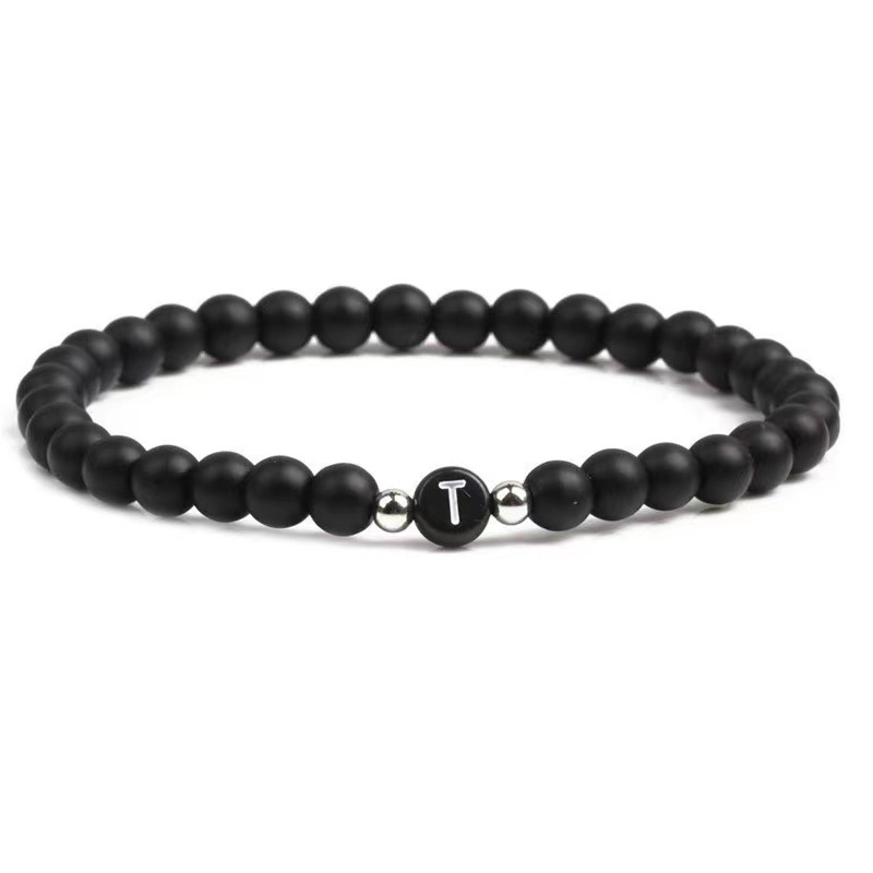 Europa y América natural negro esmerilado ágata 26 cartas pulsera con cuentas cuerda elástica carta pulsera personalizada pareja pulsera