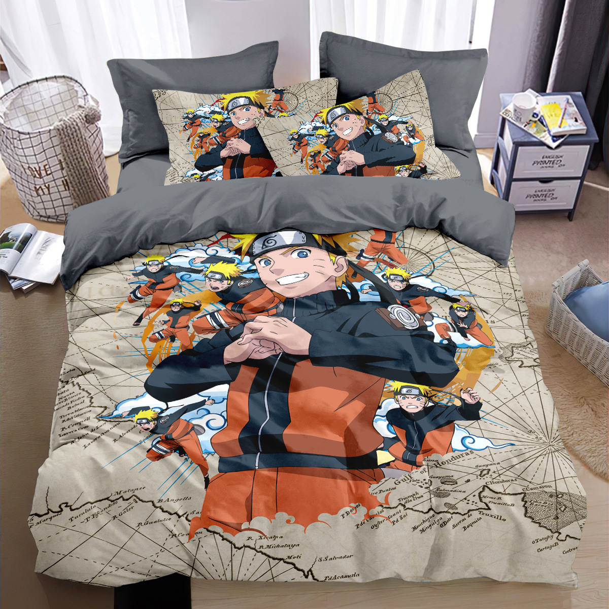 Naruto Pure Cotton Four-Piece Set Anime Duvet Cover Boys' Dormitory Bed Sheet Fitted Sheet Student Dormitory Pillowcase Three-Piece Set