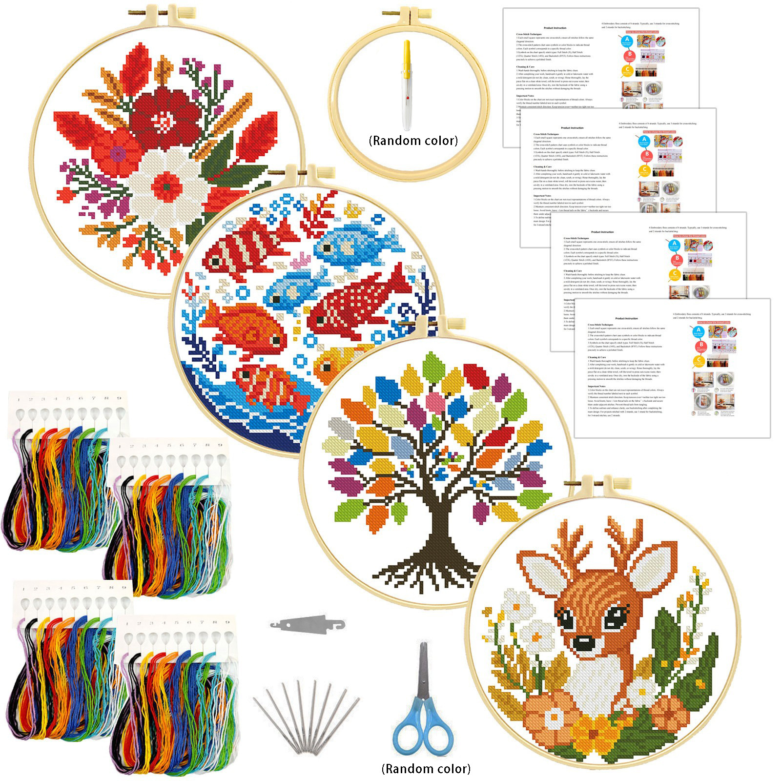 Nuevo kit de materiales para bordado de punto de cruz con diseños de ciervos, flores, peces y árboles. Venta directa del fabricante en países de habla inglesa, piezas pequeñas para bordado a mano, bordado DIY. image 10