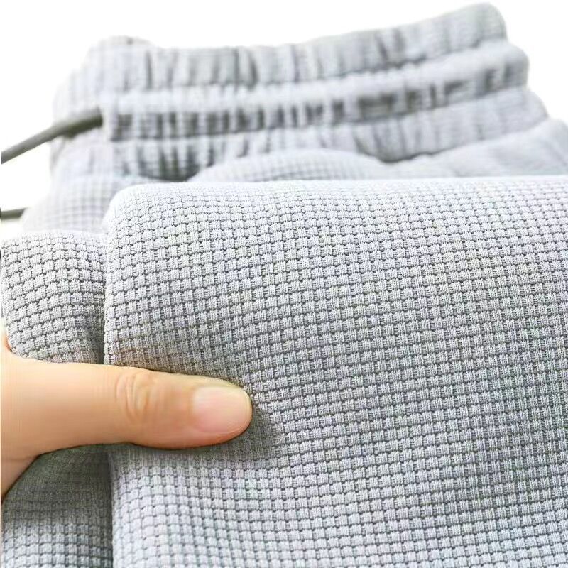 Pantalones de Waffle de verano para hombres, pantalones rectos largos largos, delgados, casuales y deportivos, pantalones de vigilia