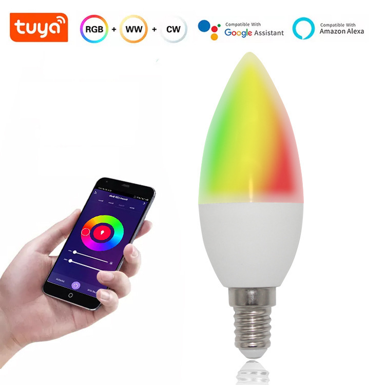 スマート Tuya wifi キャンドルライト E14 スマートフォン APP リモートワイヤレスリモコン制御 LED フルカラー RGBCW|undefined