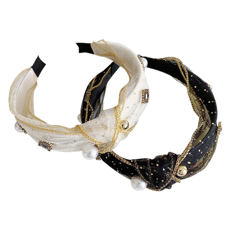 Estilo coreano retro bronceado diadema anudada malla diamante incrustado diadema de ala ancha Retro lavado de cara Paquete de cabello grutas de cabello accesorios para el cabello