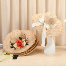 蝴蝶结拉菲草帽 女夏季大檐遮阳防晒编织帽 复古风海边度假太阳帽