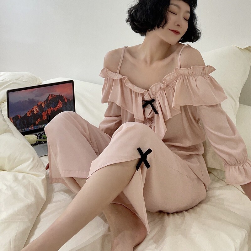 2025 Summer New Style Dress Sling Trousers Fashion Women's Pure Cotton Love Home Wear Women's Pajamas Factory Batch