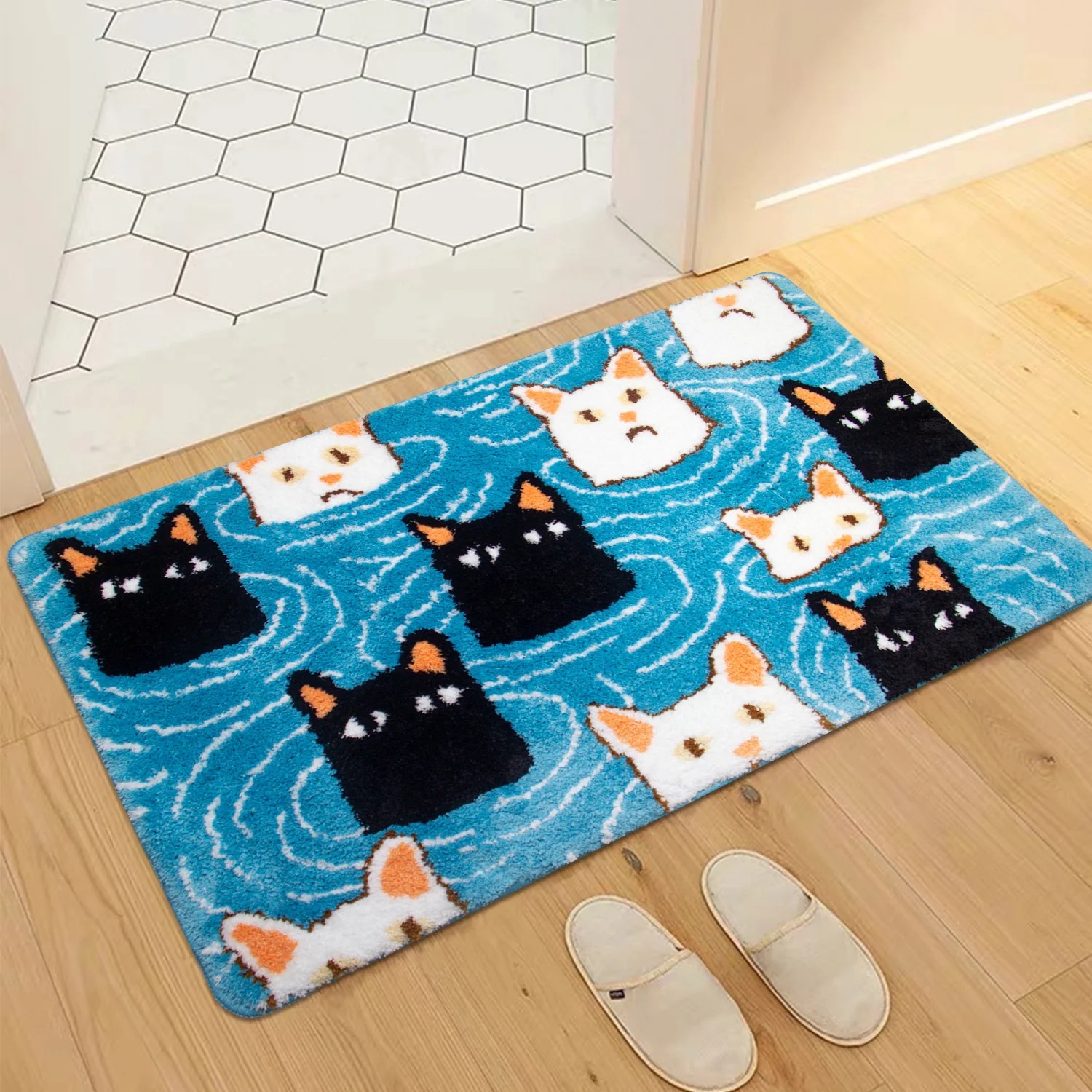 Caricatura encantadora pequeña fresca imitación almohadilla de cachemir baño espeso absorción de agua pasillo de entrada resistente a la suciedad fácil de cuidar almohadilla para el cabello