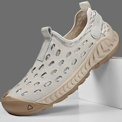 網面鞋男2024新款夏季透氣網眼洞洞鞋男一腳蹬戶外防滑軟底沙灘鞋