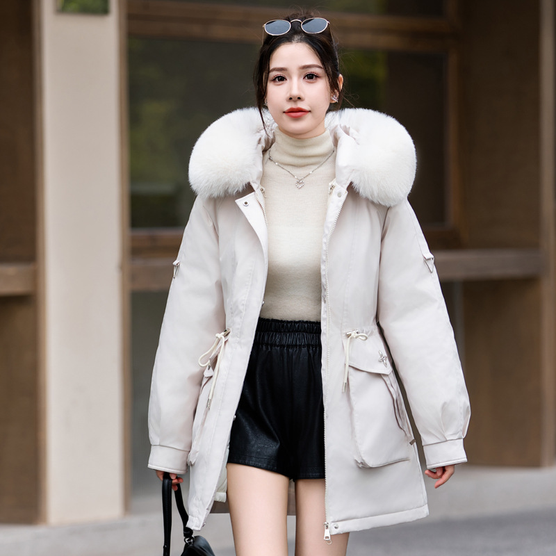 Paquiao2024 nuevo forro de invierno de mujer desmontable chaqueta de algodón grueso medio largo abrigo de algodón grueso