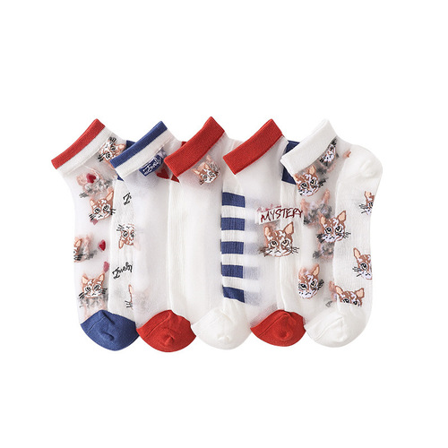 Summer glass silk women's socks kitten breathable crystal socks ins trendy shallow mouth breathable invisible socks manufacturer wholesale
