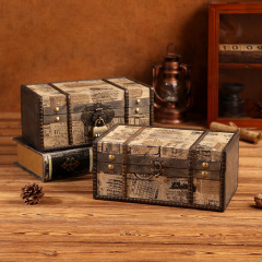 Foreign trade supply new retro jewelry box with lock jewelry packaging box wooden box photography treasure chest prop