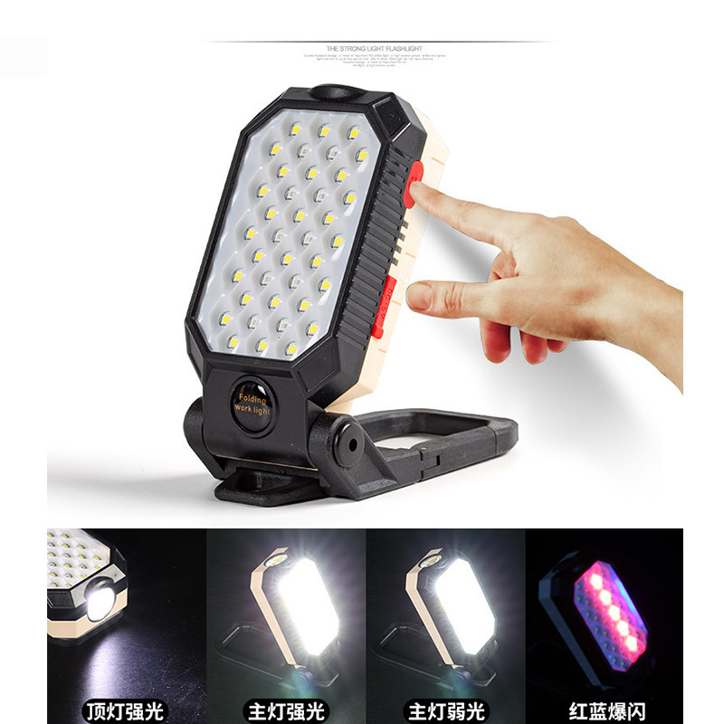 COB luz de trabajo USB carga multifuncional plegable reacondicionamiento imán pantalla LED advertencia emergencia linterna