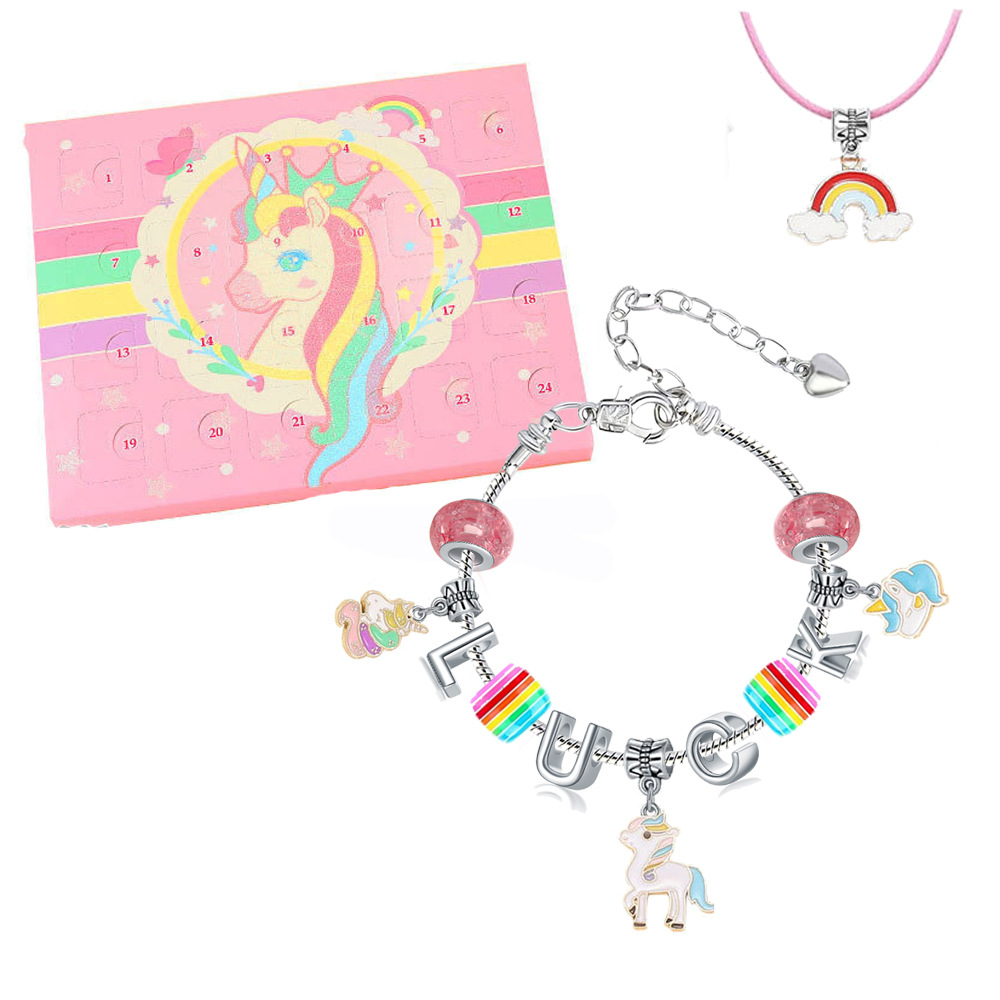 Maida joyería Amazon unicornio calendario caja de regalo traje DIY con cuentas caja ciega pulsera de Navidad regalo de los niños