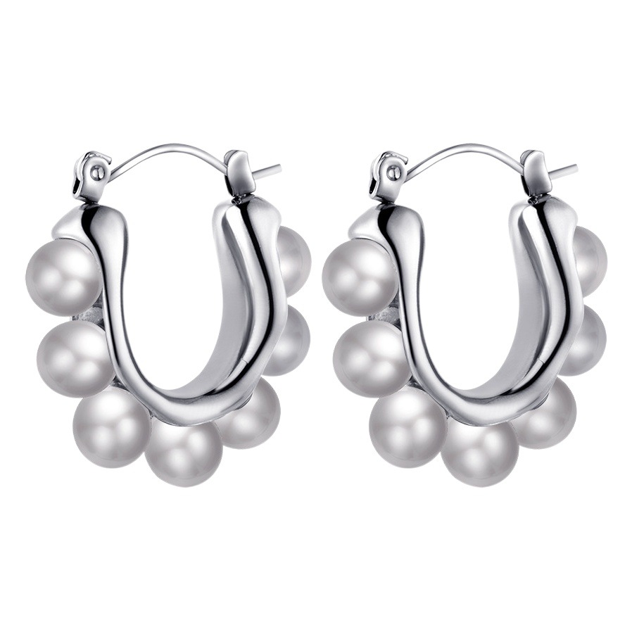 Pendientes de perlas de acero inoxidable de moda europea y americana transfronteriza diseño de nicho estilo de lujo ligero 18 pendientes de acero de titanio de moda de oro para mujer