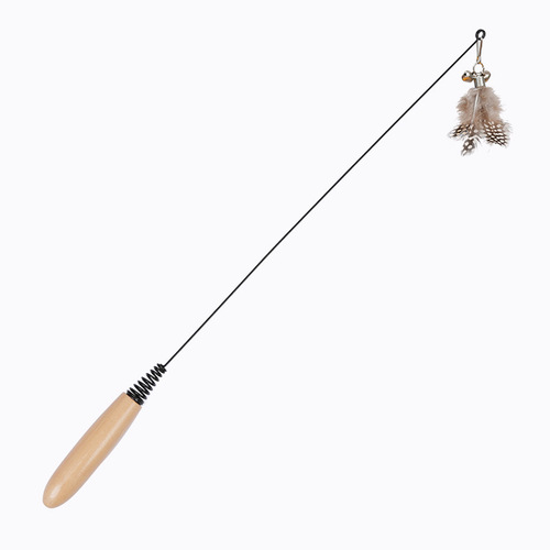 CFA Competition-Level Wooden Handle Spring Cat Wand with Pearl Feather Bell, Interactive Self-Having Toy for Cats, Detachable and Replaceable