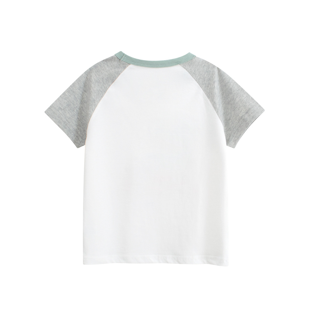 27kids comercio exterior ropa para niños verano nuevo estilo para niños camiseta de manga corta ropa de bebé para hombres top de dinosaurio de dibujos animados al por mayor