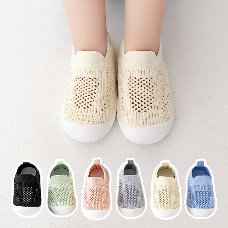 Zapatos para bebés, zapatos para bebés con suela suave transpirable antideslizante, zapatos de malla huecos, calcetines para niños y niñas, color sólido, versátil