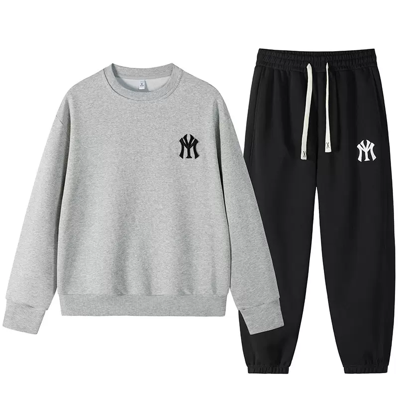 Mf Mlb Ny2024 เสื้อสเวตเชิ้ตคู่รัก ผ้าฝ้ายแท้ คอกลม ยอดนิยม ฤดูใบไม้ร่วง พร้อมกางเกงวอร์ม ชุดกีฬาลำลอง