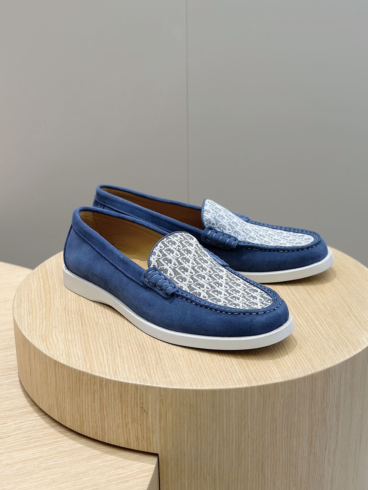 Unbranded Loafers Suede Slip-on Monogram Accent Blue