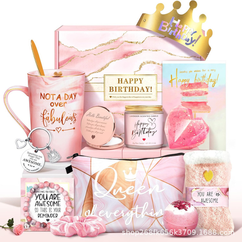 Cross-border women's gift set, ceramic cup, creative birthday gift set, creative pink high-value care product Cross-border women's gift set, ceramic cup, creative birthday gift set, creative pink high-value care product
