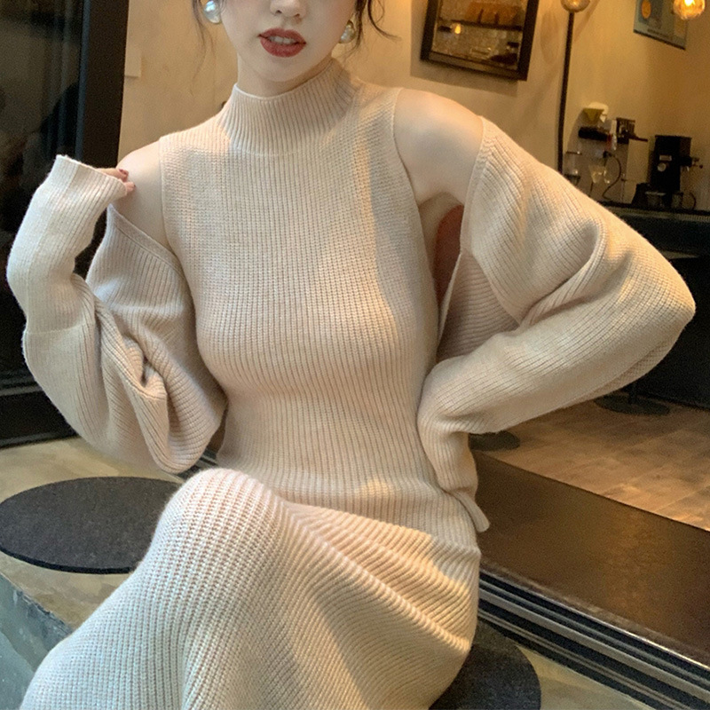 Women's Sweater Dress Casual Elegant High Neck Long Sleeve Solid Color Midi Dress Daily Street display picture 5