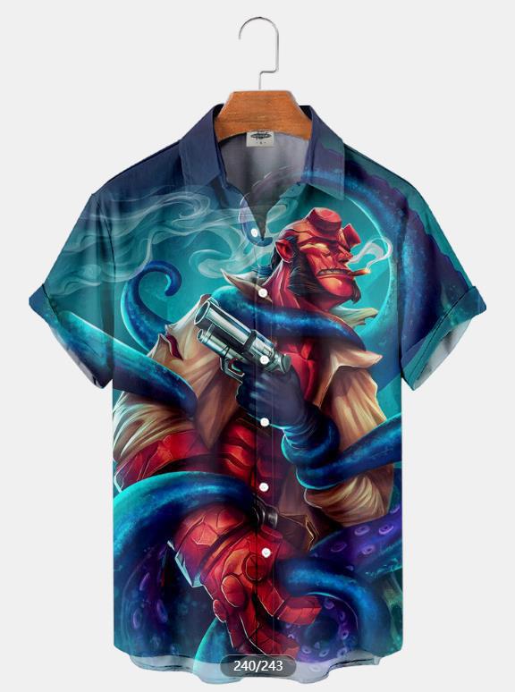 Tendencia de moda para hombres transfronterizos Camisa de manga corta hawaiana Camisa estampada digital 3D Estilo explosivo de Amazon transfronterizo