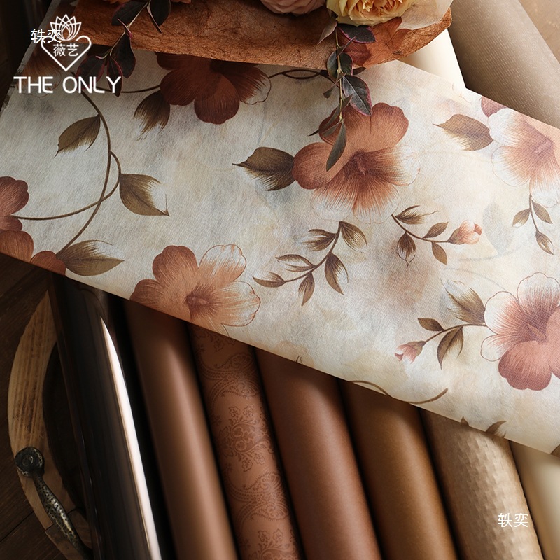 花店鲜花包装纸美拉德创意咖包花纸色系花艺秋日手工diy材料金色